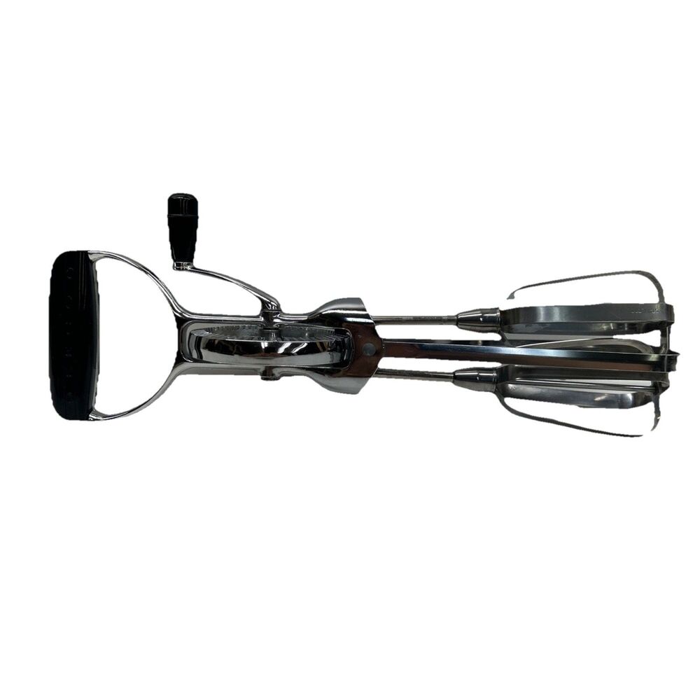 Vtg EKCO Handmixer, Stainless With Black Plastic‎ Handles. Works Great! 11" Long